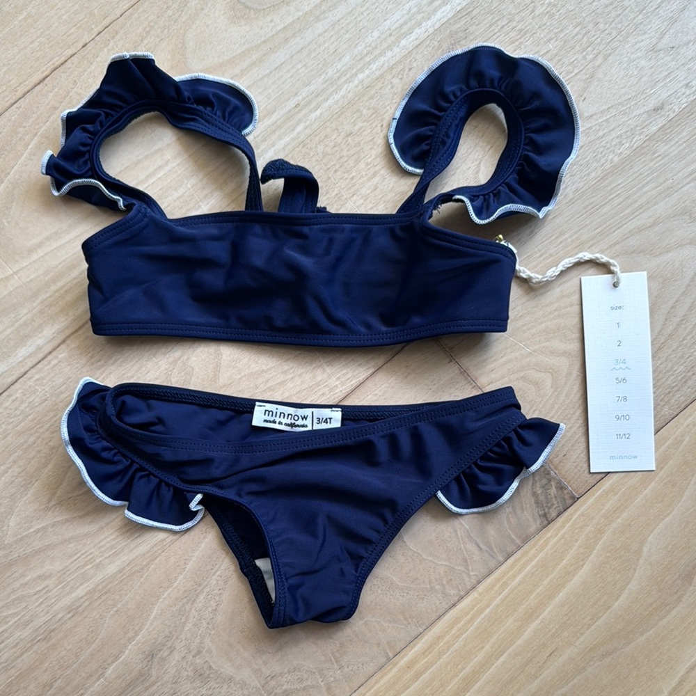 Minnow Navy Blue Ruffle Bikini Set